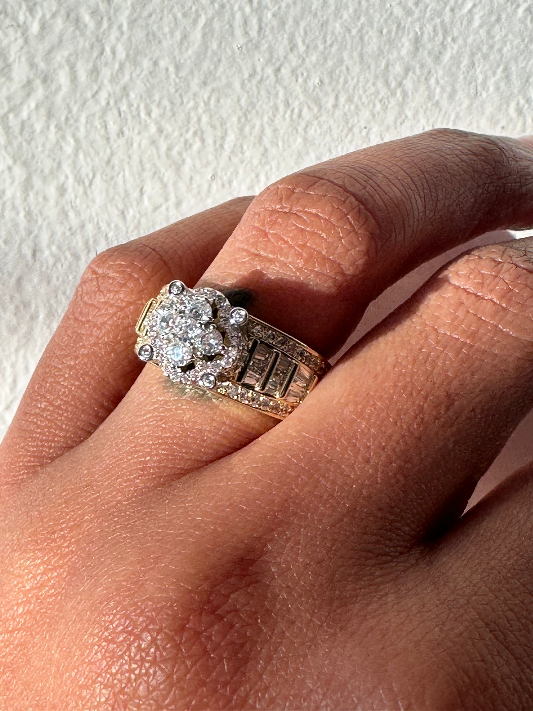 Double Tone Bling Flower Ring