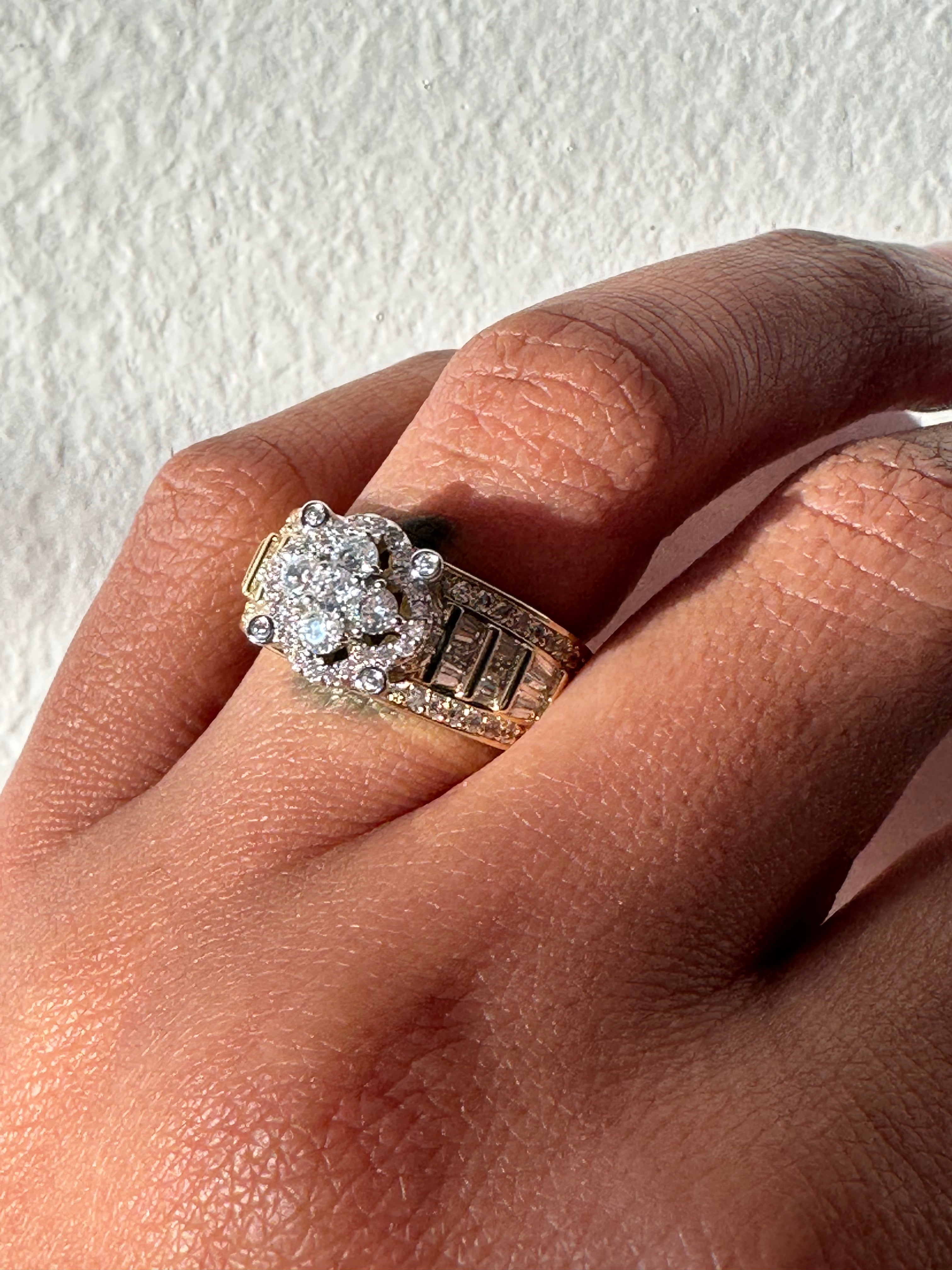 Double Tone Bling Flower Ring