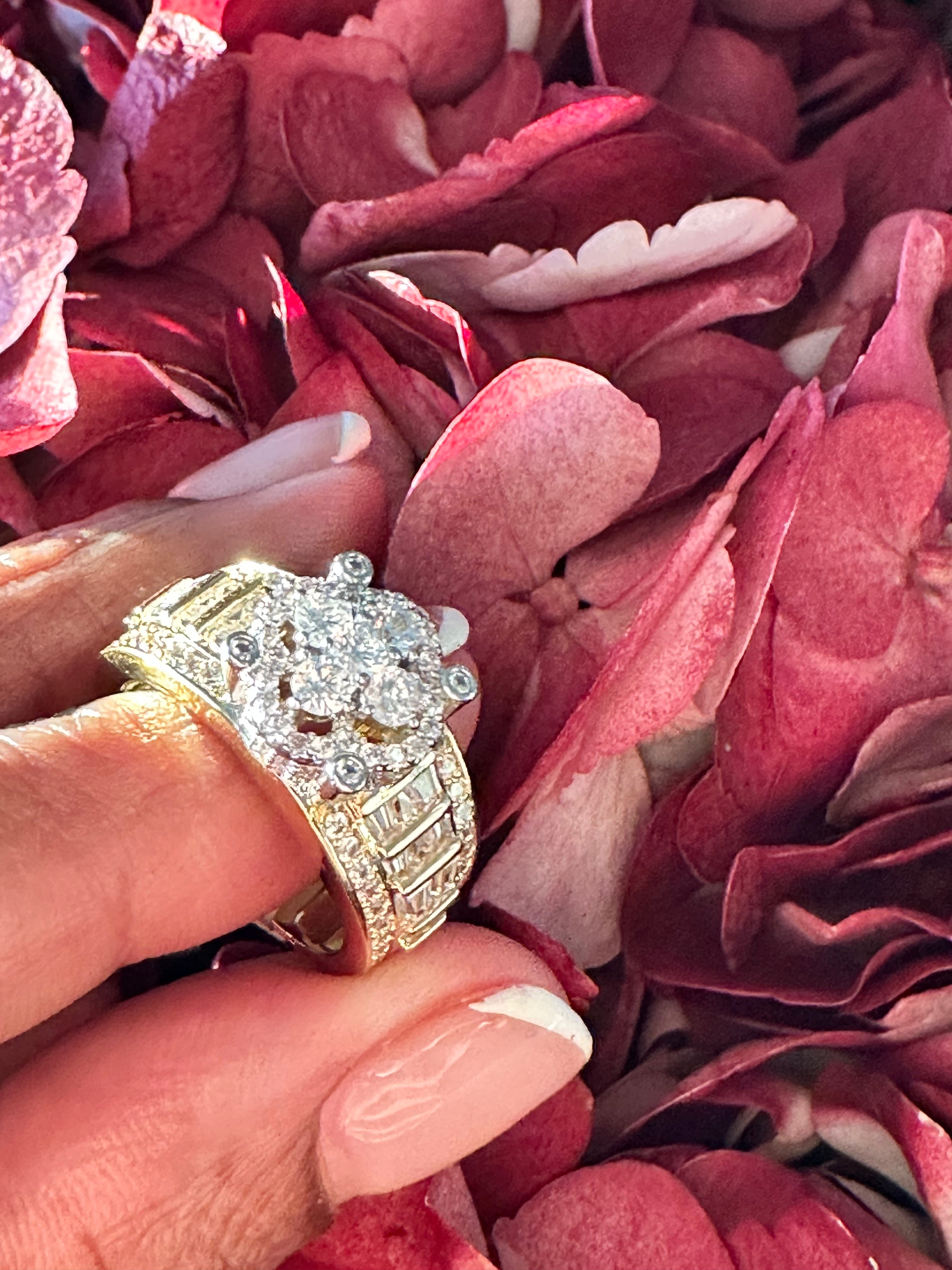 Double Tone Bling Flower Ring