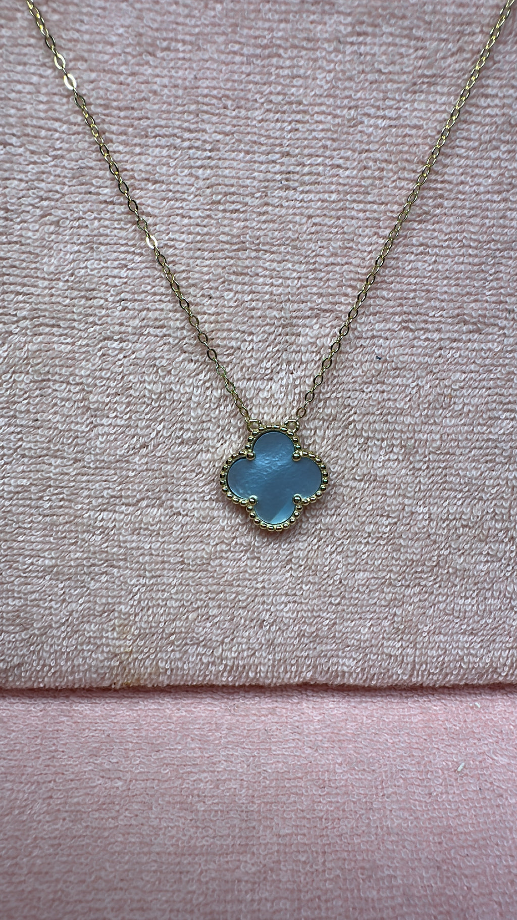 Pearly Blue Clover Necklace
