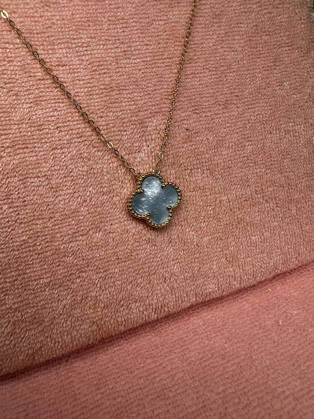 Pearly Blue Clover Necklace