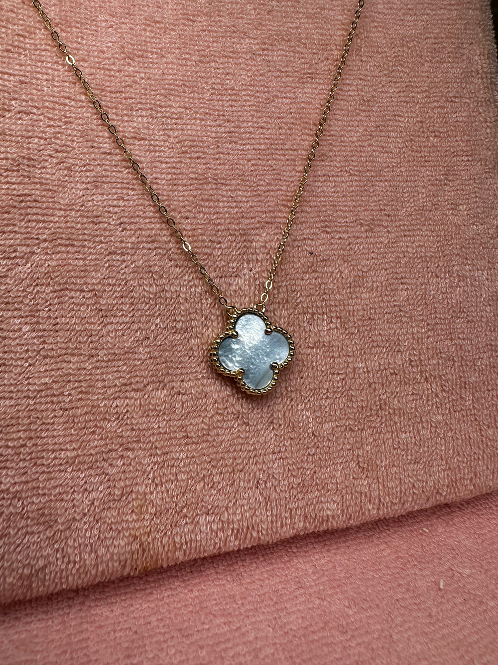 Pearly Blue Clover Necklace