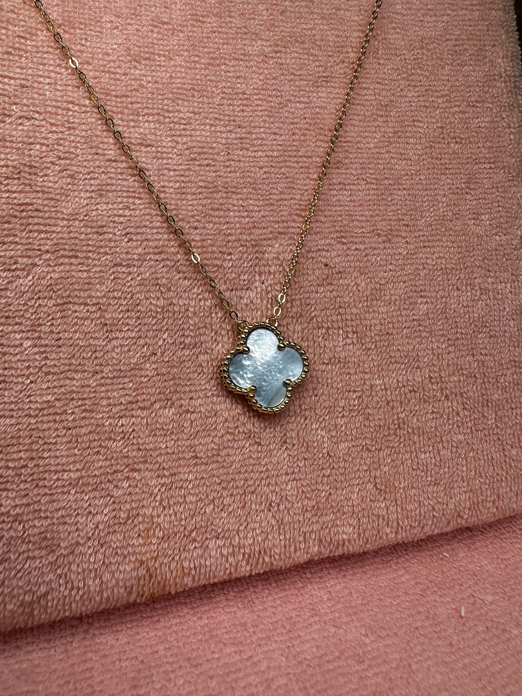 Pearly Blue Clover Necklace