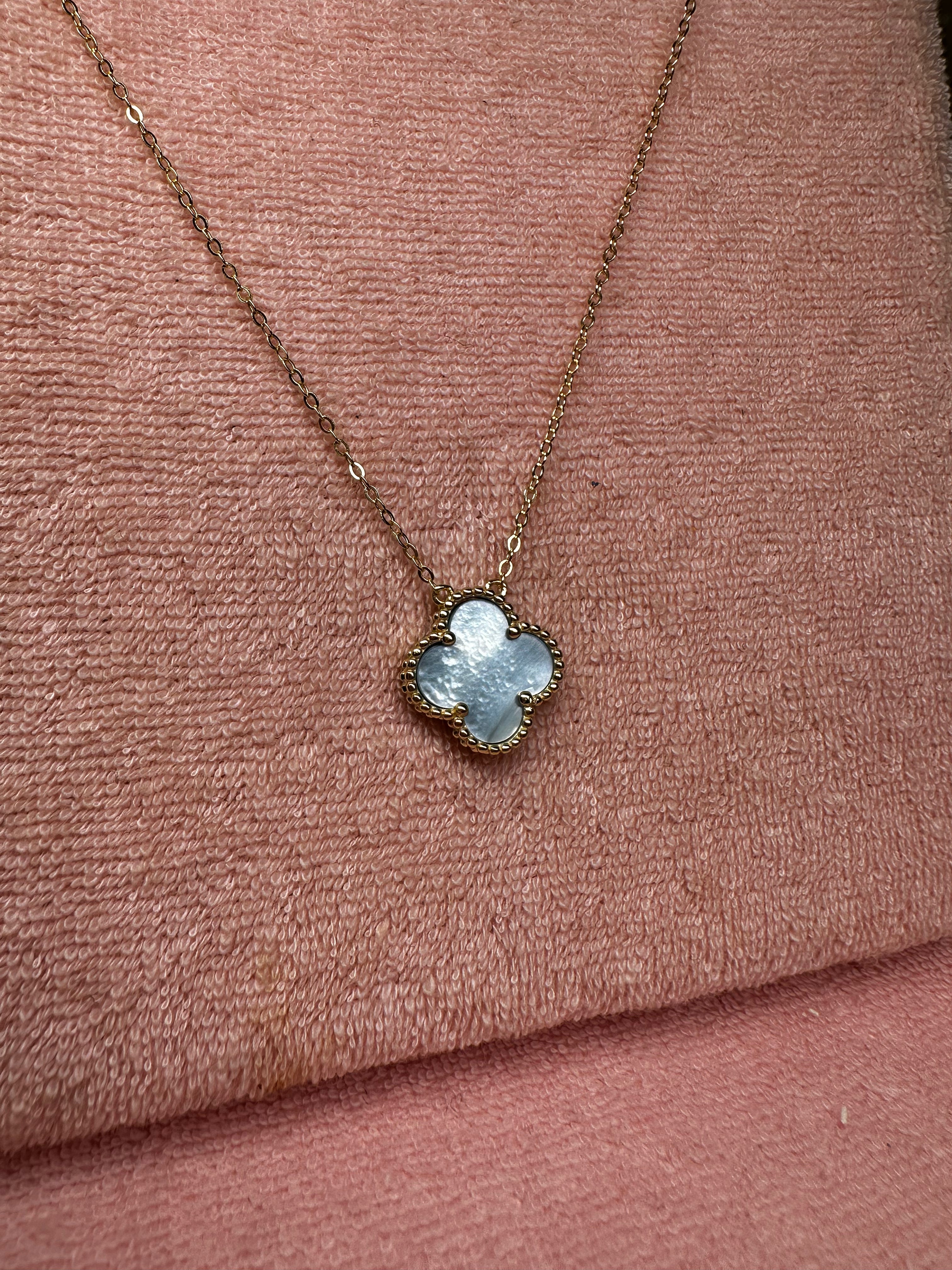 Pearly Blue Clover Necklace
