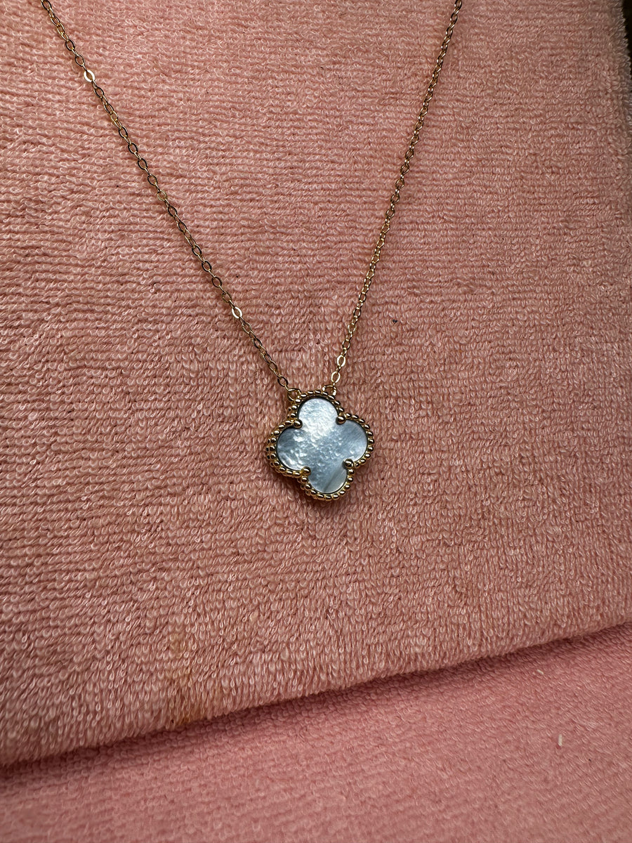 Pearly Blue Clover Necklace