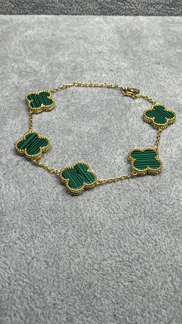 Green Sterling Silver Clover Bracelet