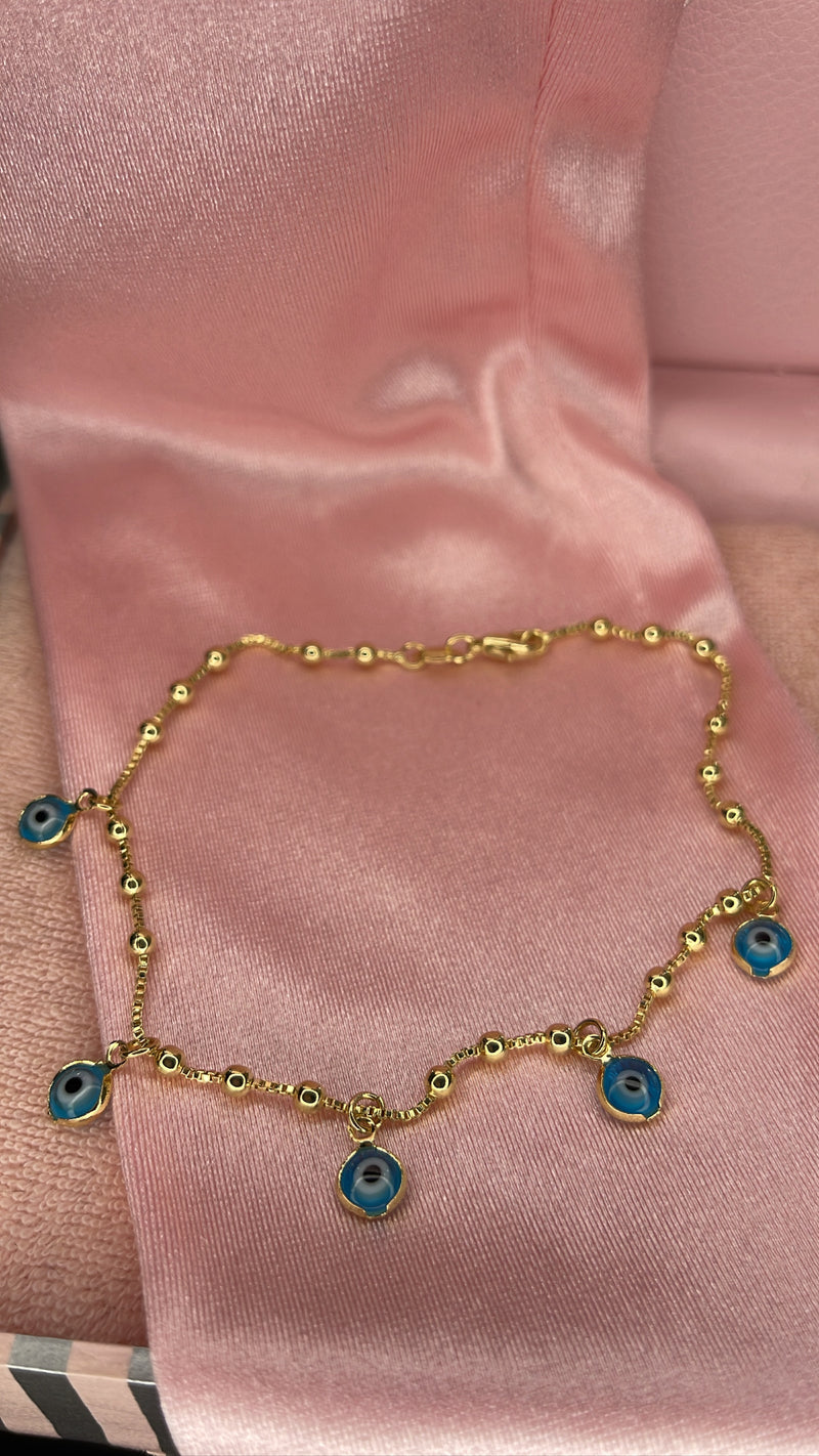 Teal evil eye charms anklet