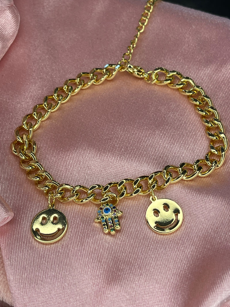 Smiley Hamsa Cuban Bracelet