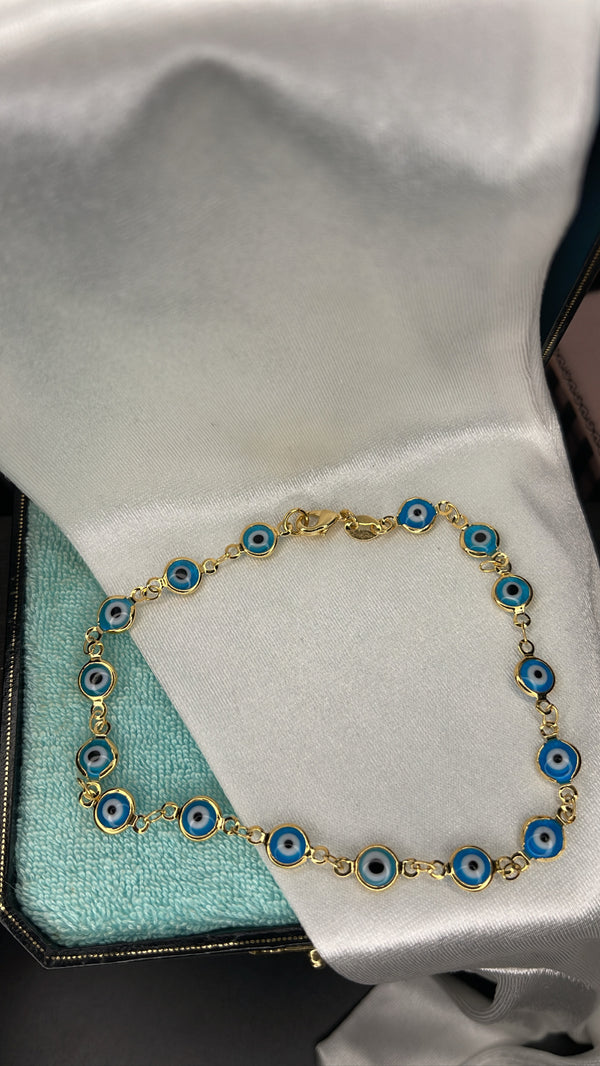 Light blue evil eye anklet