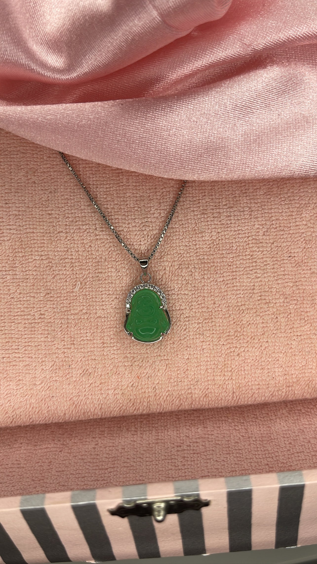 Jade Mini Buddha in silver