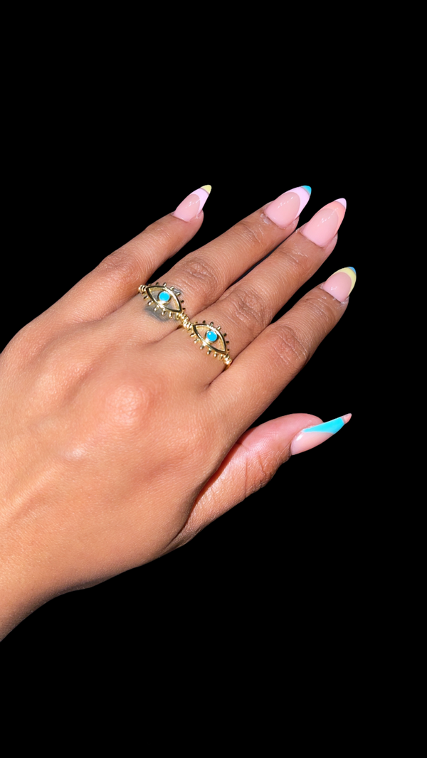 Teal evil eye ring