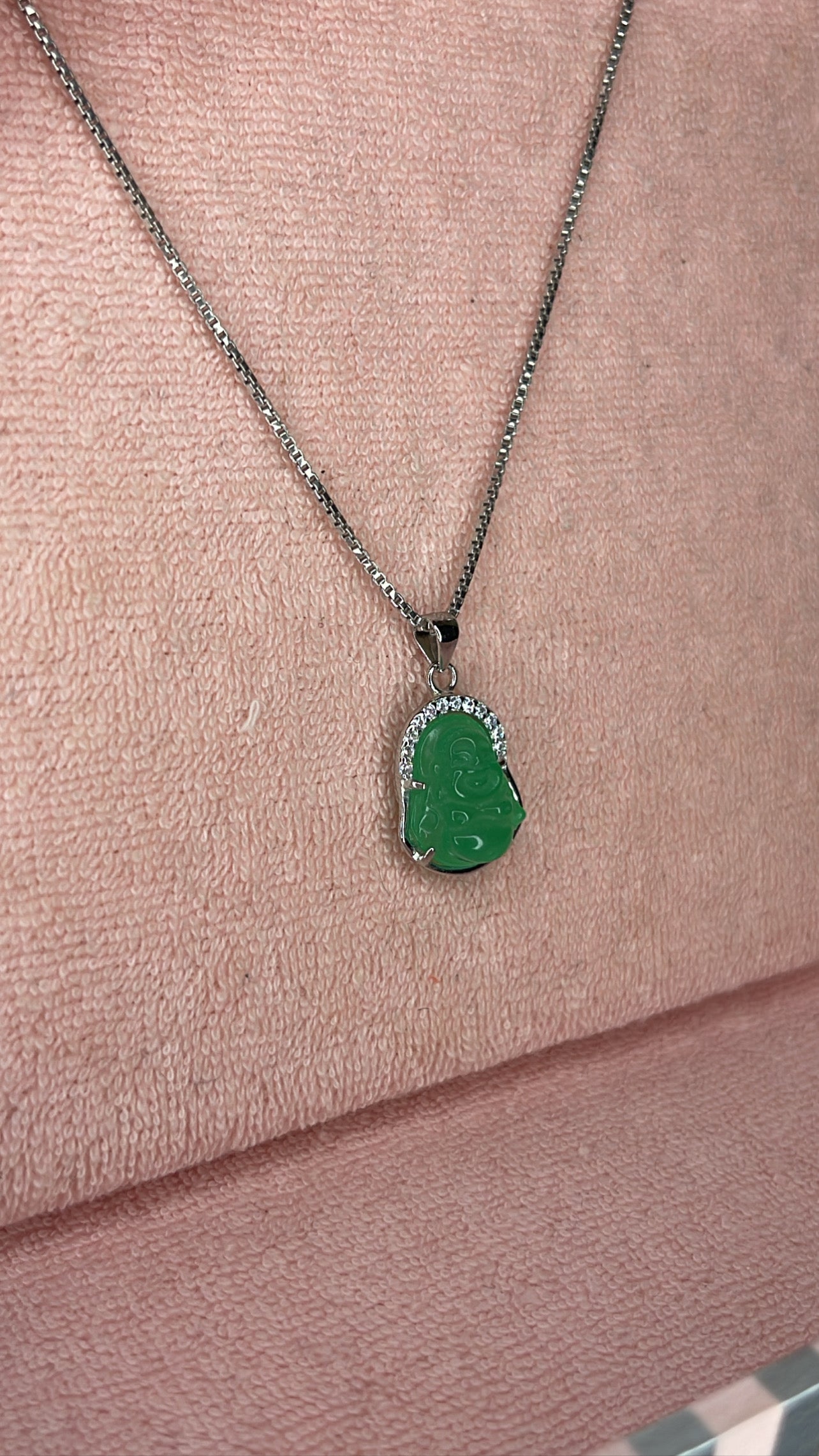 Jade Mini Buddha in silver