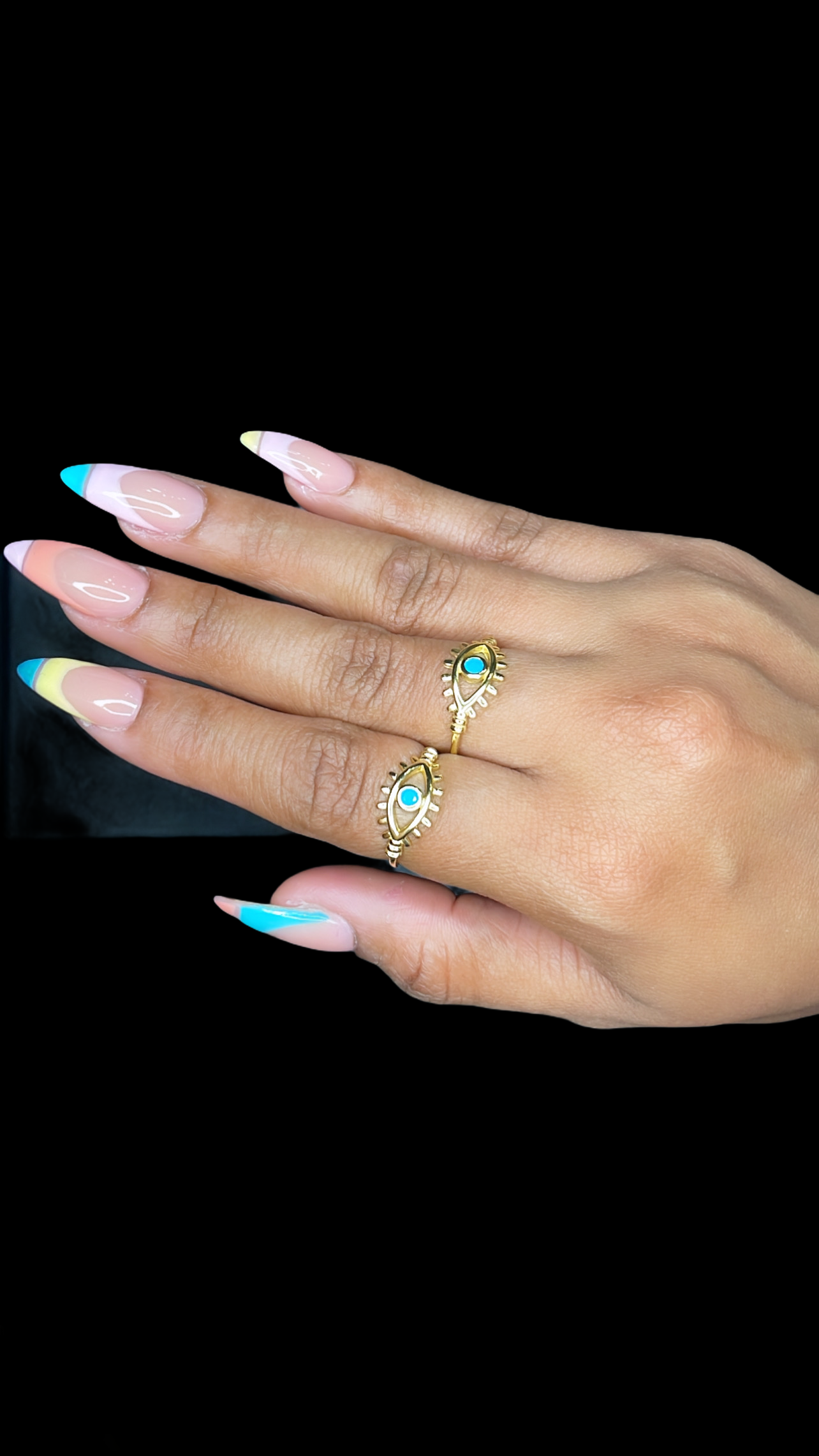 Teal evil eye ring