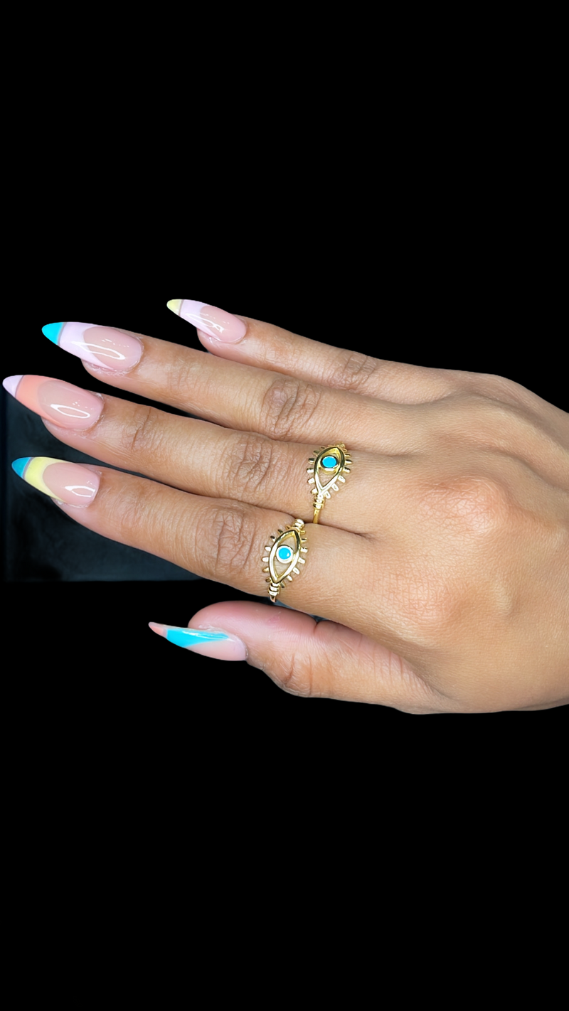 Teal evil eye ring