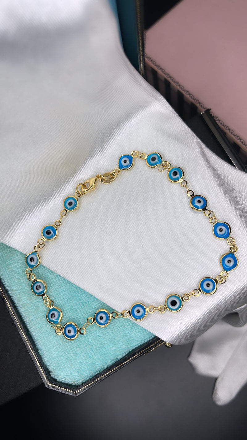 Light blue evil eye anklet