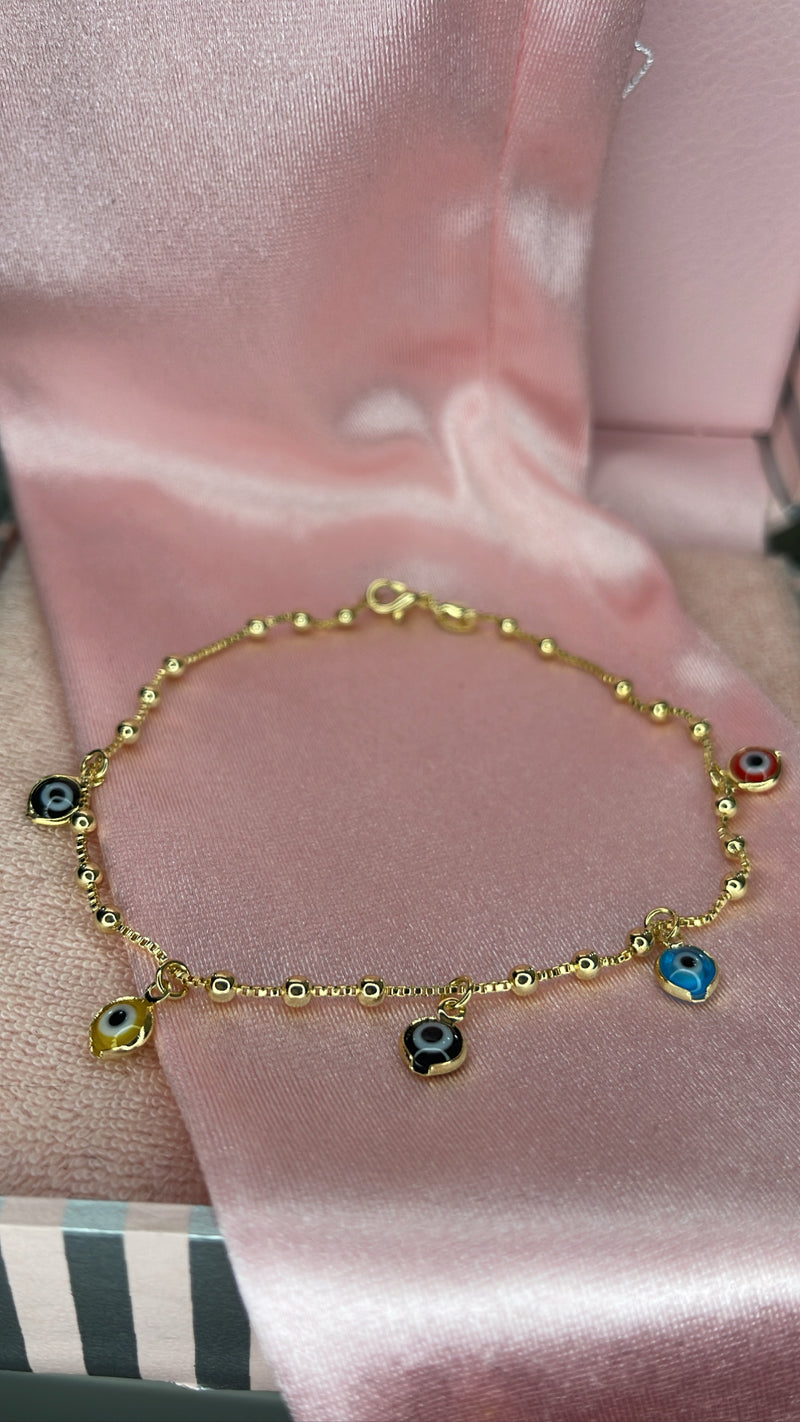 Multi color evil eye charms anklet