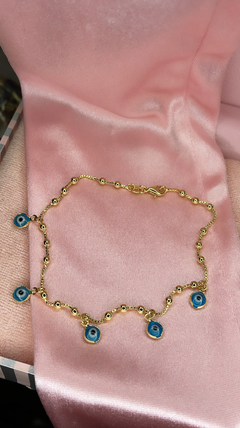 Teal evil eye charms anklet