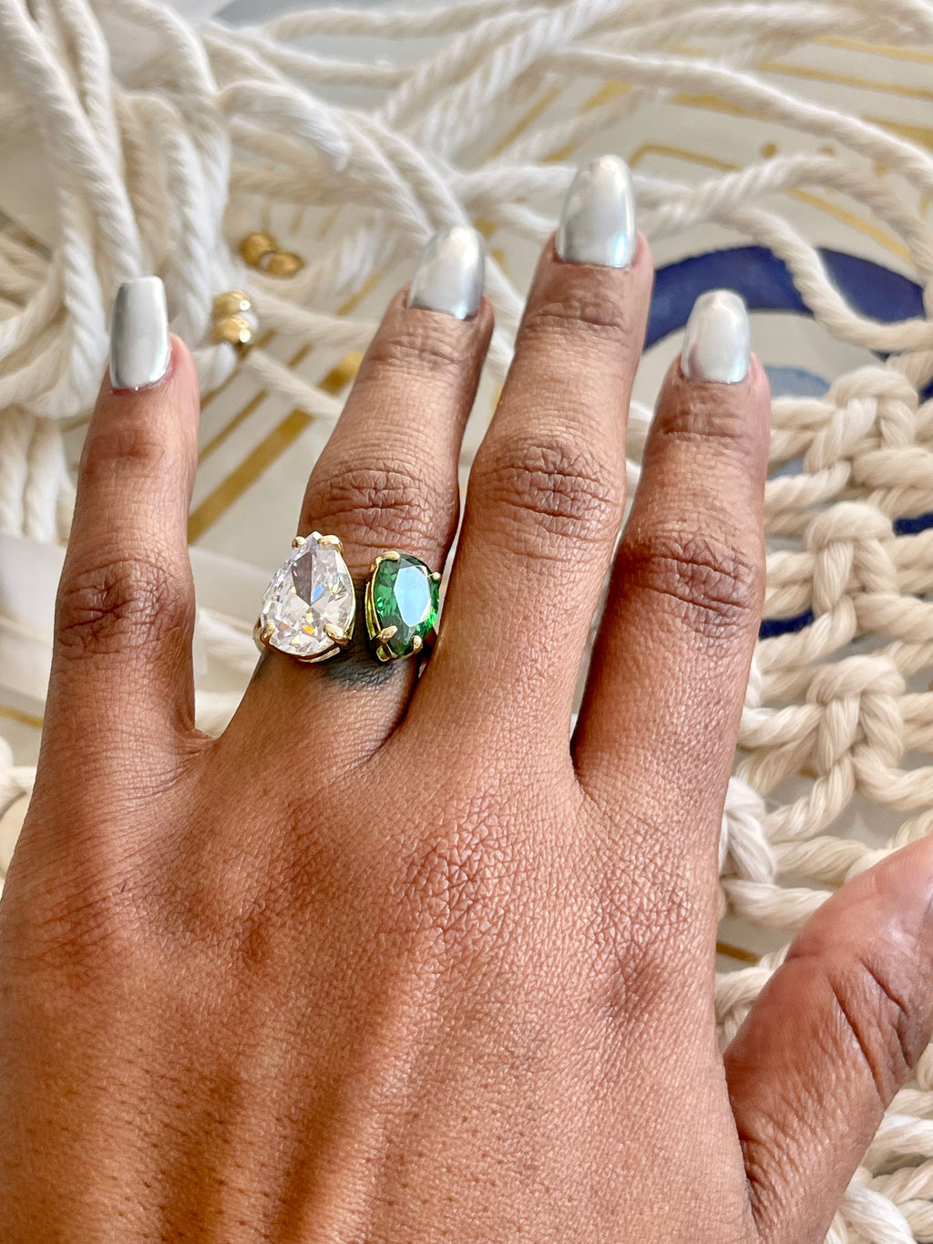 Green Tear Drop Ring