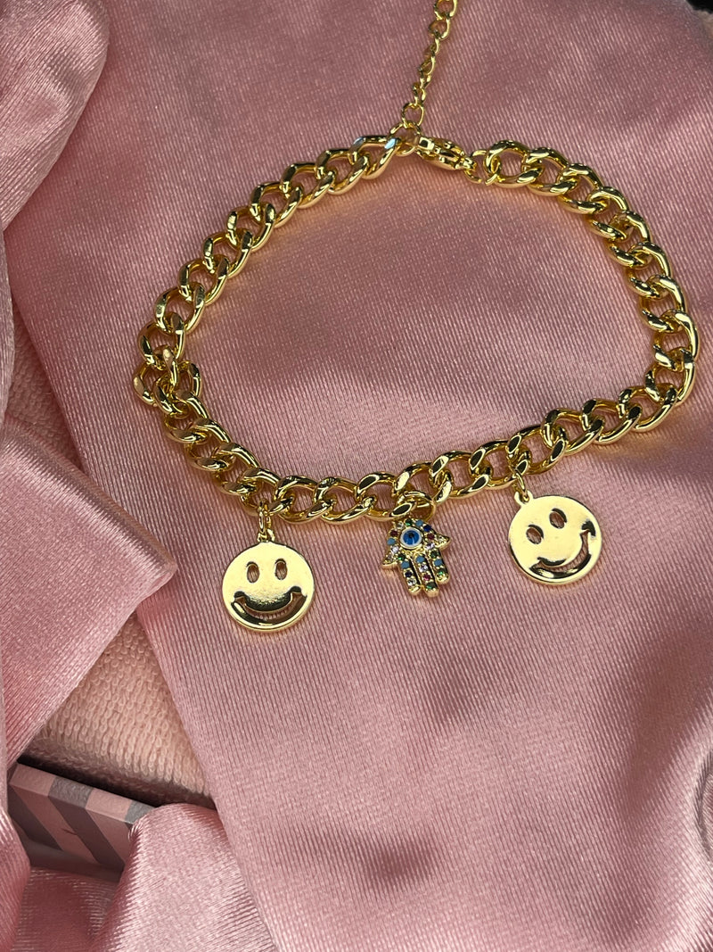 Smiley Hamsa Cuban Bracelet