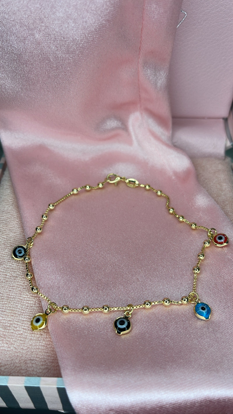 Multi color evil eye charms anklet