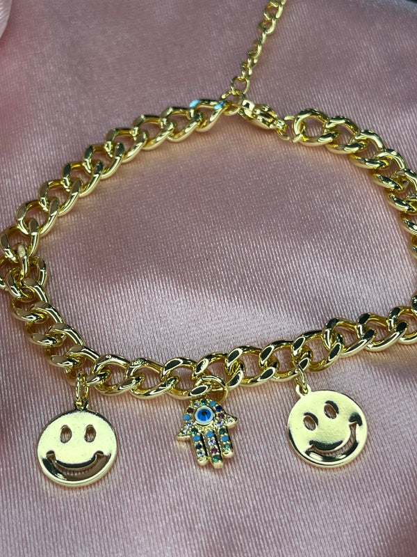 Smiley Hamsa Cuban Bracelet